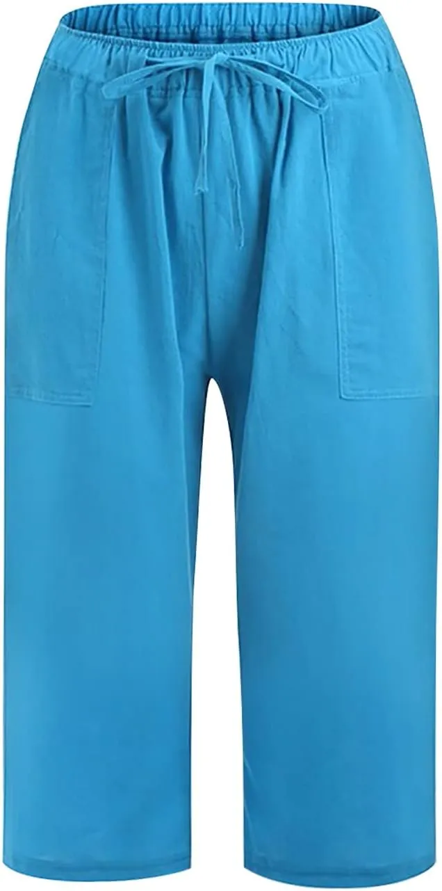 Capri Pants for Women Cotton Linen Blend Trousers High Waist Casual Seven Eighth Length Elegant Slim Fit Design