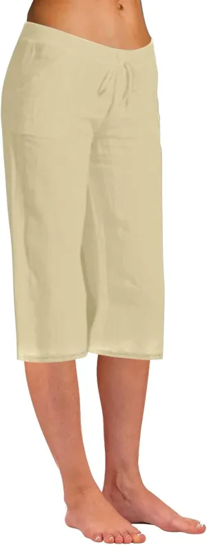 Capri Pants for Women Cotton Linen Blend Trousers High Waist Casual Seven Eighth Length Elegant Slim Fit Design