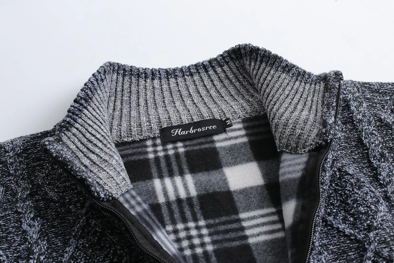 Cardigan Men's Long Sleeve Stand-up Collar Cardigan Fleece Jacket with Cable Knit Zipper Jacket Knitted Sweater