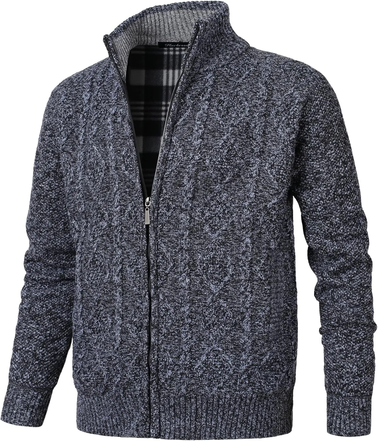 Cardigan Men's Long Sleeve Stand-up Collar Cardigan Fleece Jacket with Cable Knit Zipper Jacket Knitted Sweater