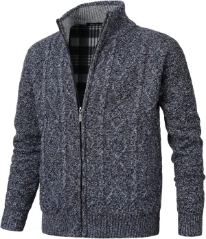 Cardigan Men's Long Sleeve Stand-up Collar Cardigan Fleece Jacket with Cable Knit Zipper Jacket Knitted Sweater