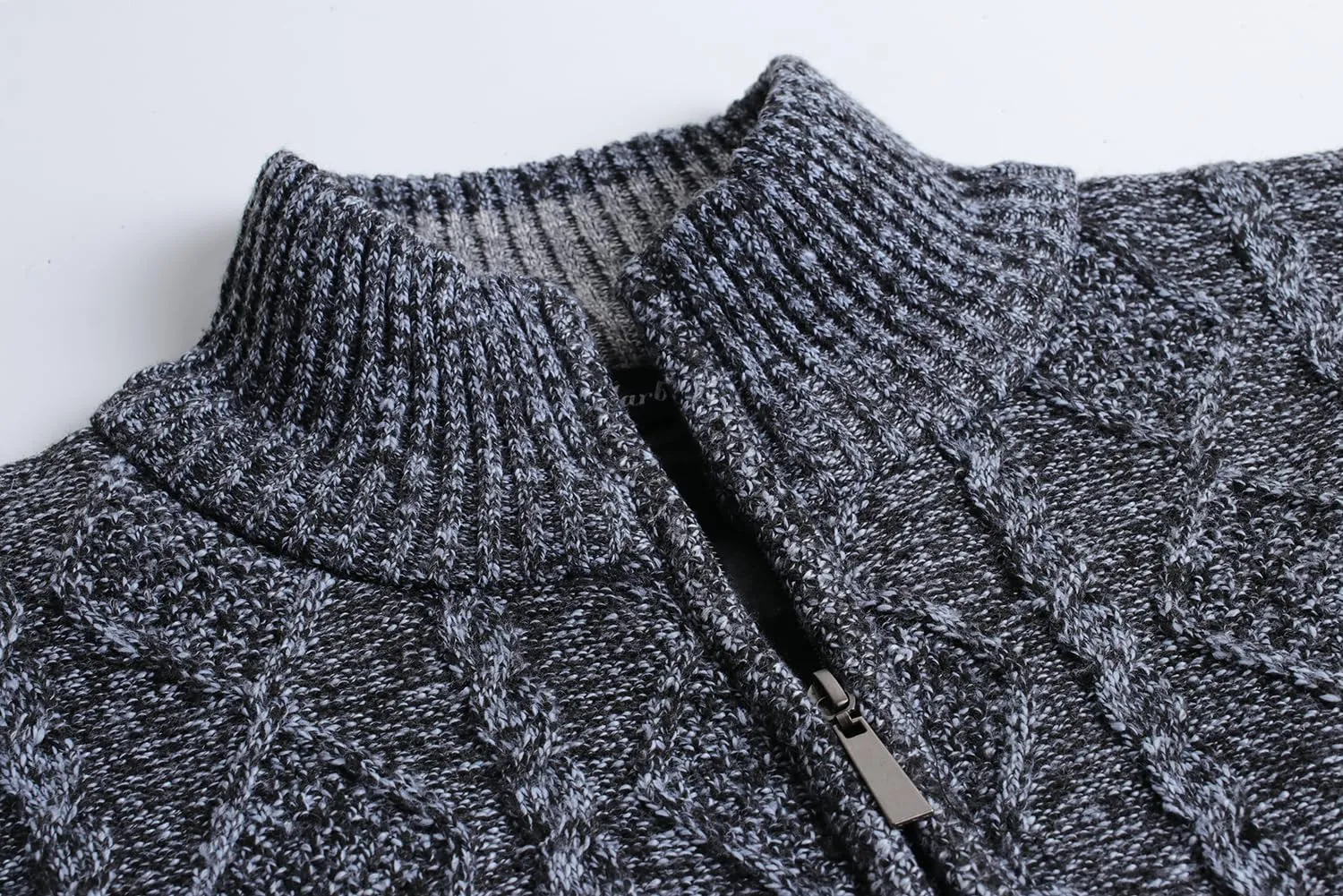 Cardigan Men's Long Sleeve Stand-up Collar Cardigan Fleece Jacket with Cable Knit Zipper Jacket Knitted Sweater