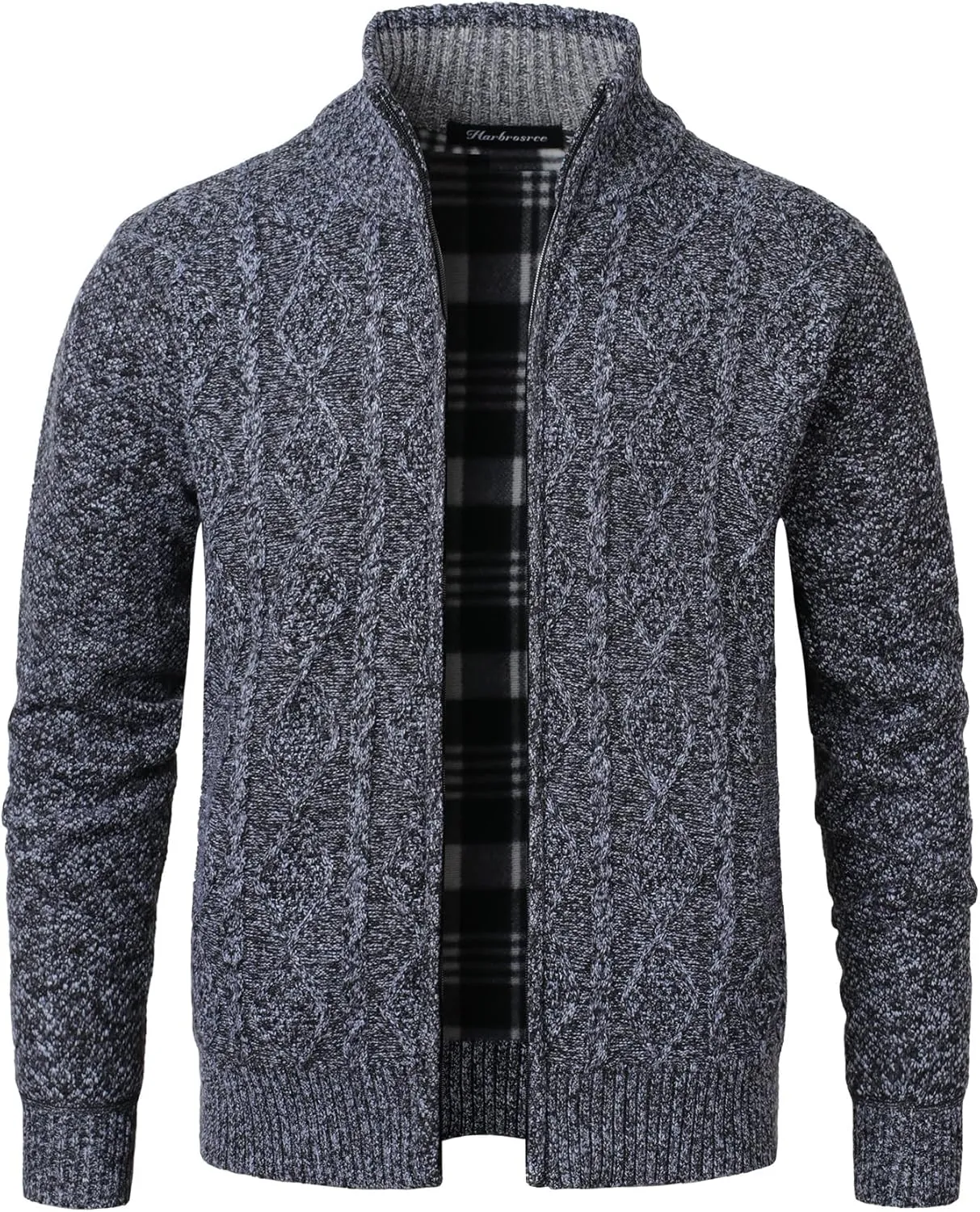 Cardigan Men's Long Sleeve Stand-up Collar Cardigan Fleece Jacket with Cable Knit Zipper Jacket Knitted Sweater