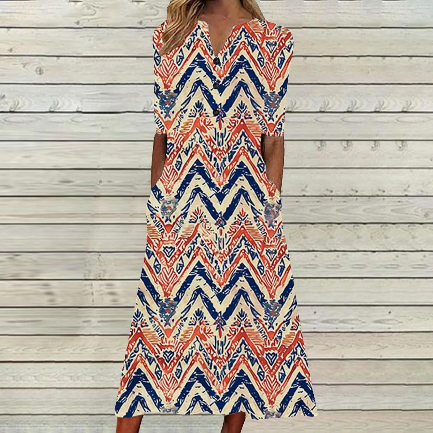 Casual Boho Dresses for Women 2025 Summer Retro Print Midi Tshirt Dress Loose Flowy Beach Long Dresses with Pockets