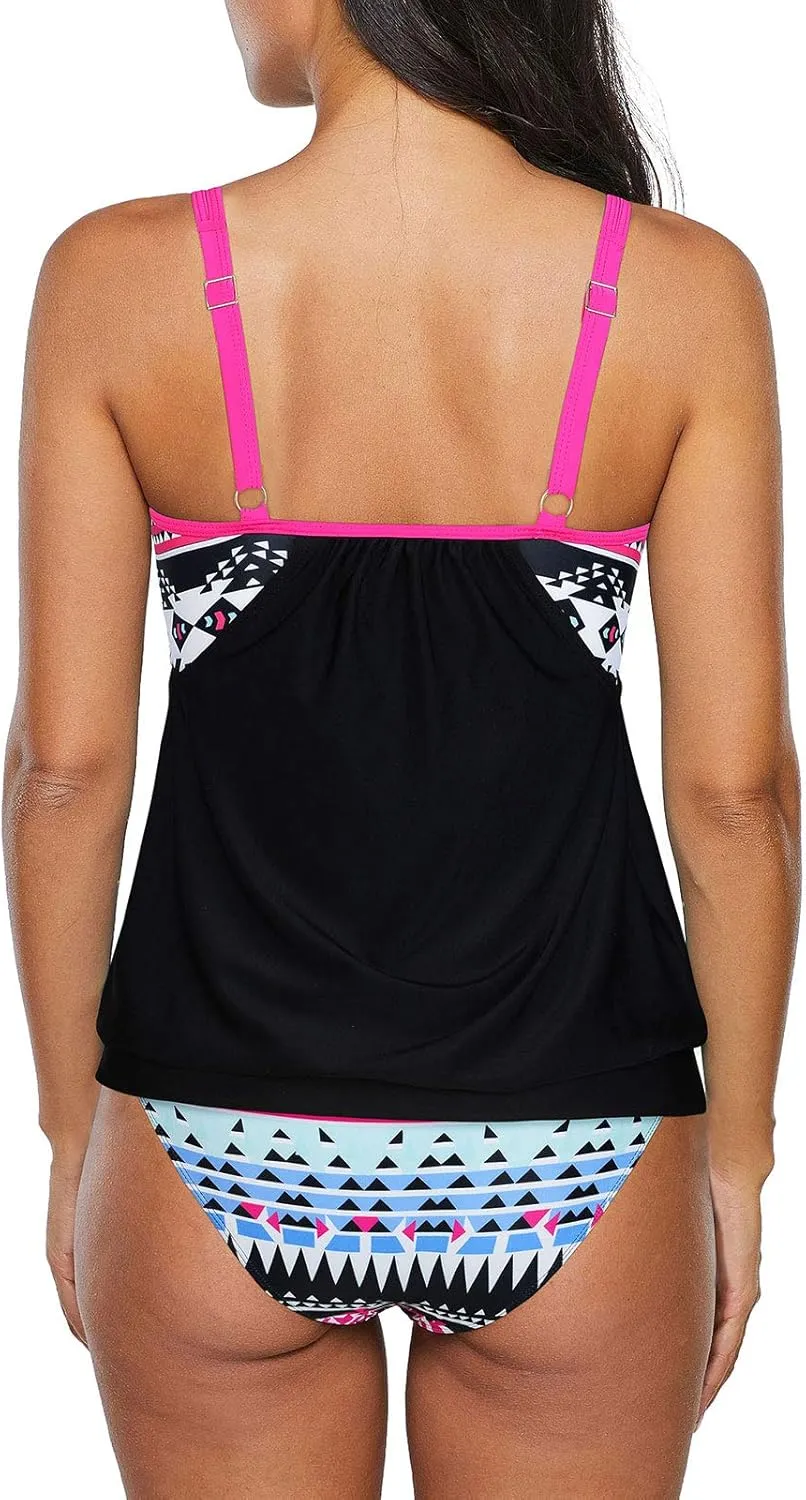 Century Star 2025 Women's Tummy Control Tankini Swimsuit 2 Piece Modest Print Tankini Bathing Suit Tops with Short