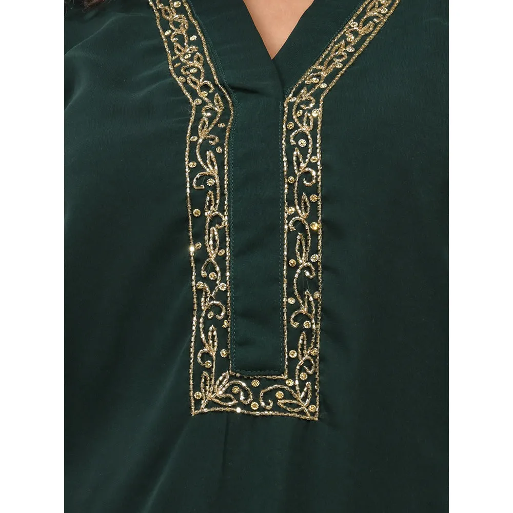 CHARUKRITI Emerald Green Georgette Kurta with Palazzo and Dupatta with Beads Work (Set of 3)