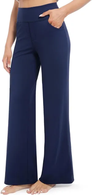CL convallaria Womens Wide Leg Trouser Yoga Pants with Pockets High Waist Stretchy Work Casual Pant Petite Regular