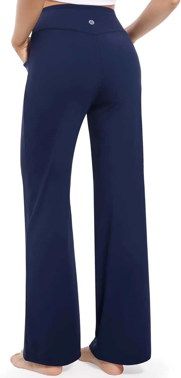 CL convallaria Womens Wide Leg Trouser Yoga Pants with Pockets High Waist Stretchy Work Casual Pant Petite Regular