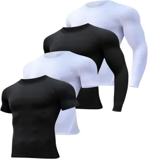 Compression Shirts Men 4/5 Pack Workout Shirts Athletic Undershirt Rash Guard Quick Drying T-Shirt for Sports