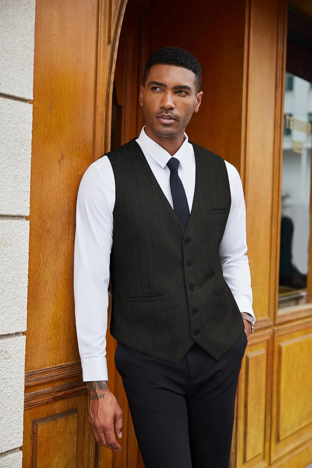 COOFANDY Men's Herringbone Tweed Suit Vests Slim Fit Waistcoat Casual Business Dress Vest