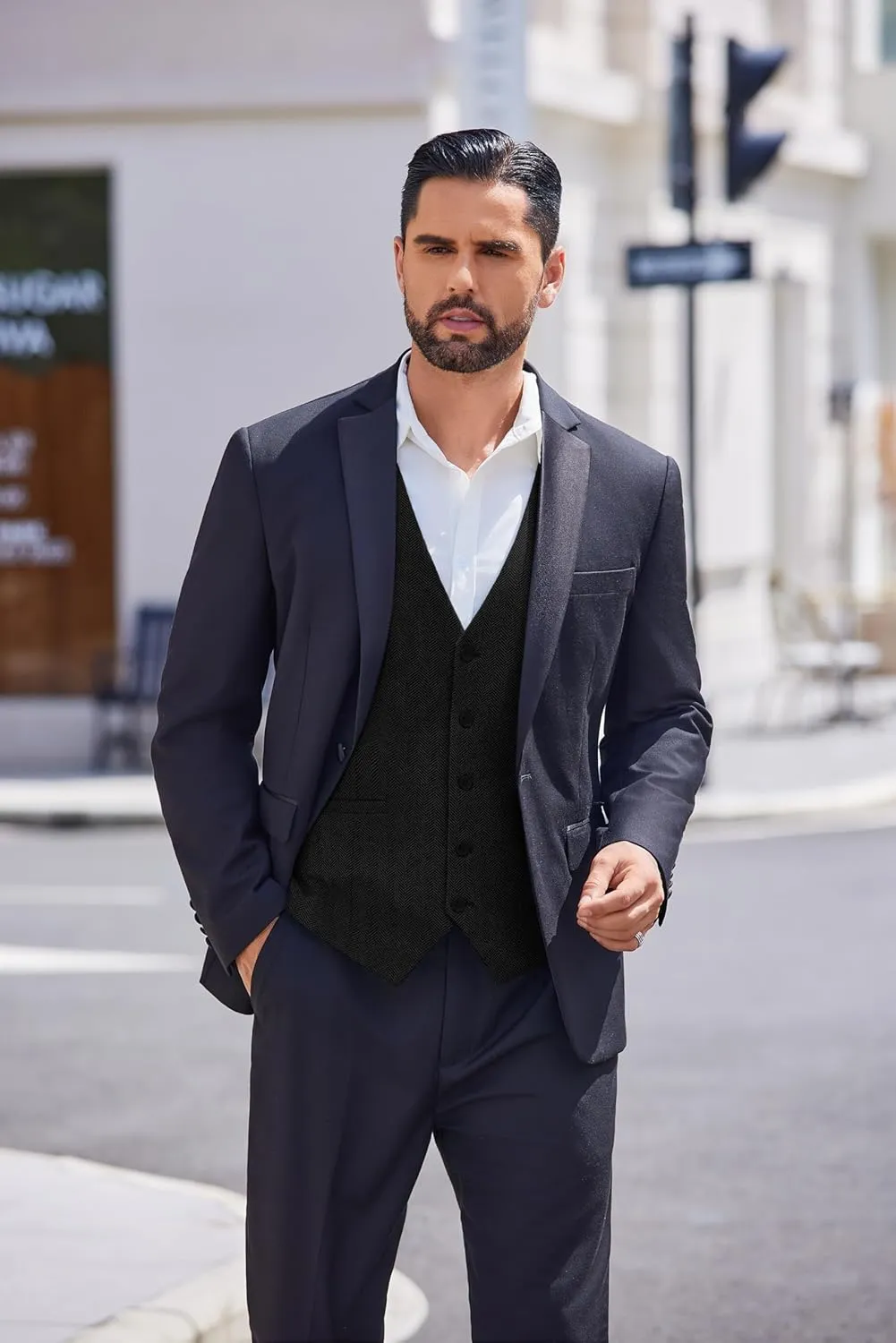 COOFANDY Men's Herringbone Tweed Suit Vests Slim Fit Waistcoat Casual Business Dress Vest