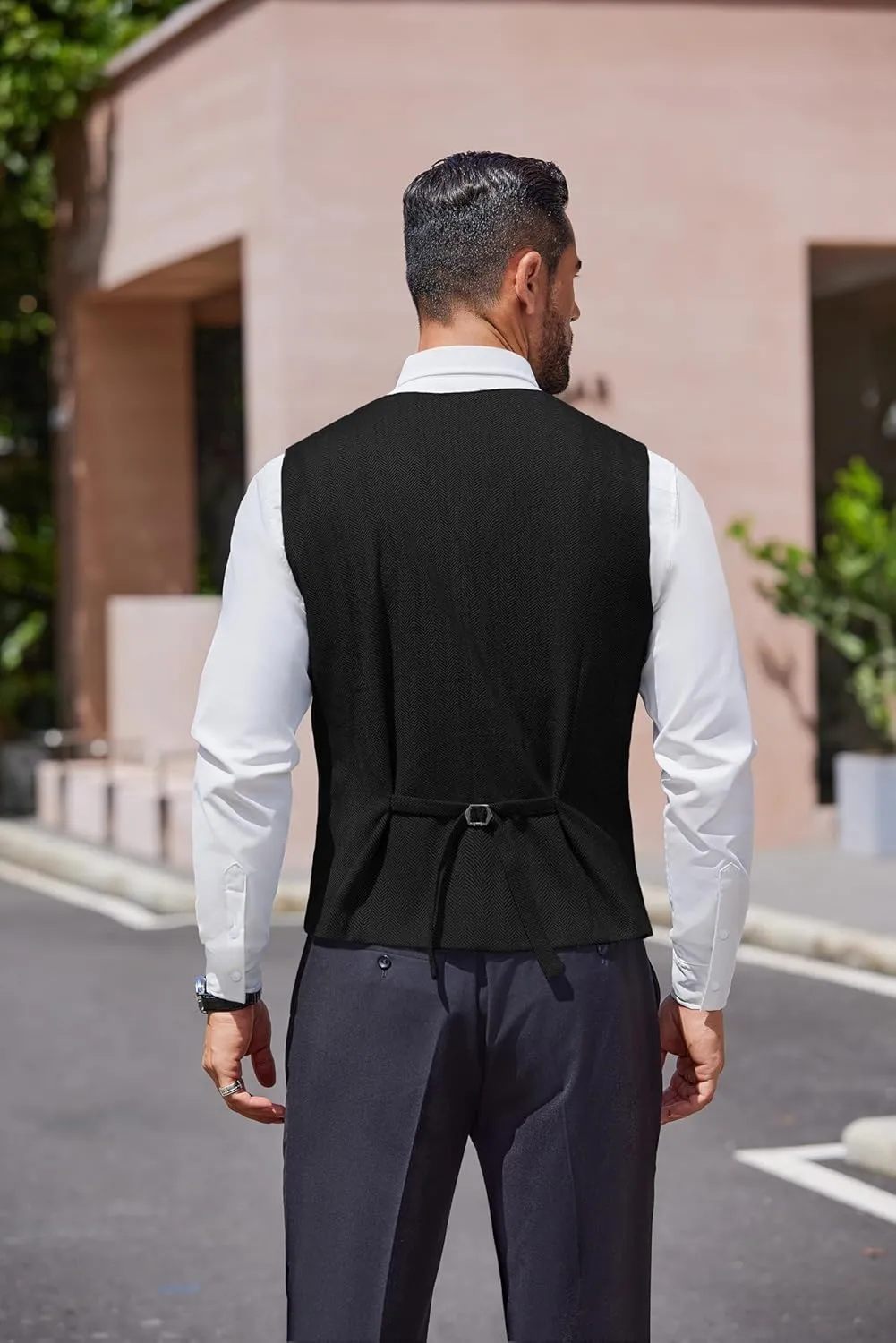 COOFANDY Men's Herringbone Tweed Suit Vests Slim Fit Waistcoat Casual Business Dress Vest