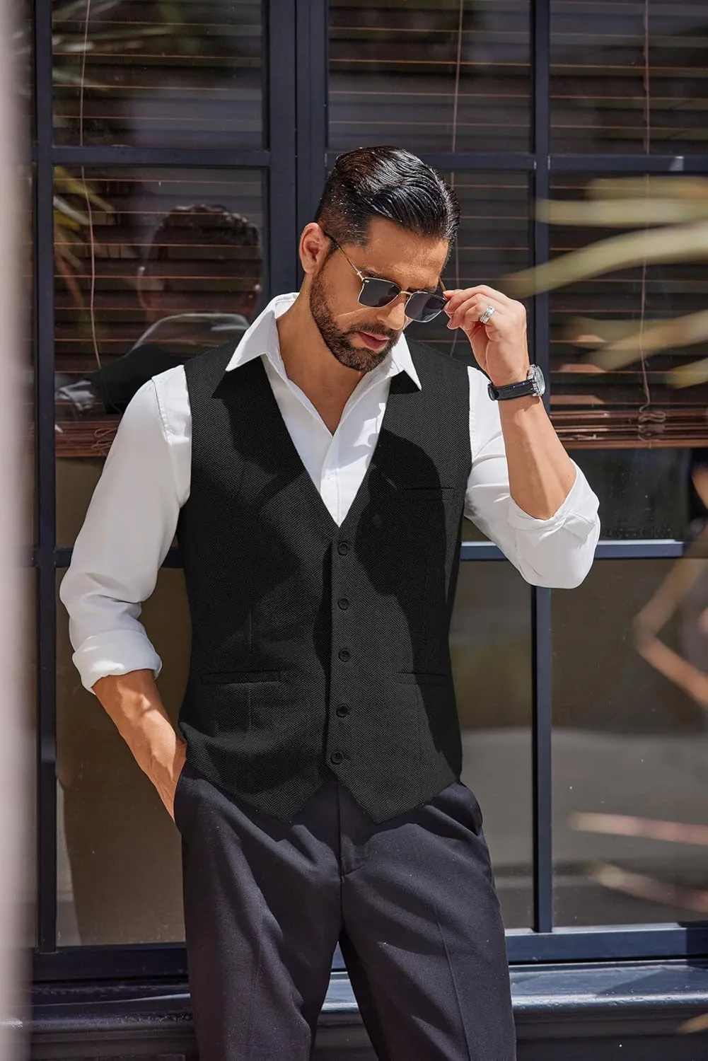 COOFANDY Men's Herringbone Tweed Suit Vests Slim Fit Waistcoat Casual Business Dress Vest