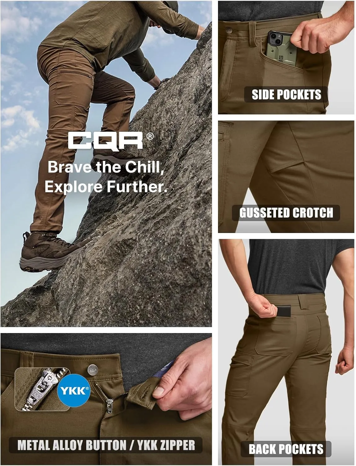 CQR Men's Cool Flex Tactical Pants, Water Resistant Lightweight Stretch Cargo Work Hiking Pants