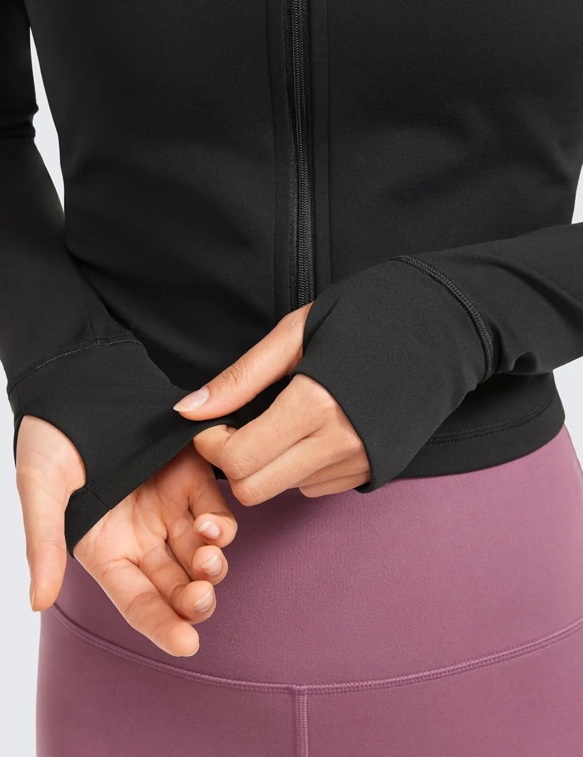 CRZ YOGA Womens Butterluxe Full Zip Cropped Workout Jacket Slim Fit Lightweight Athletic Yoga Tops with Thumb Holes