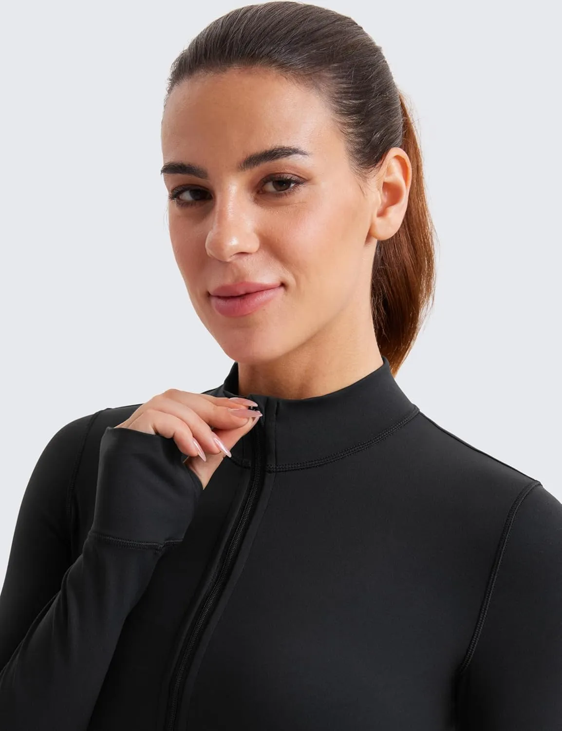 CRZ YOGA Womens Butterluxe Full Zip Cropped Workout Jacket Slim Fit Lightweight Athletic Yoga Tops with Thumb Holes