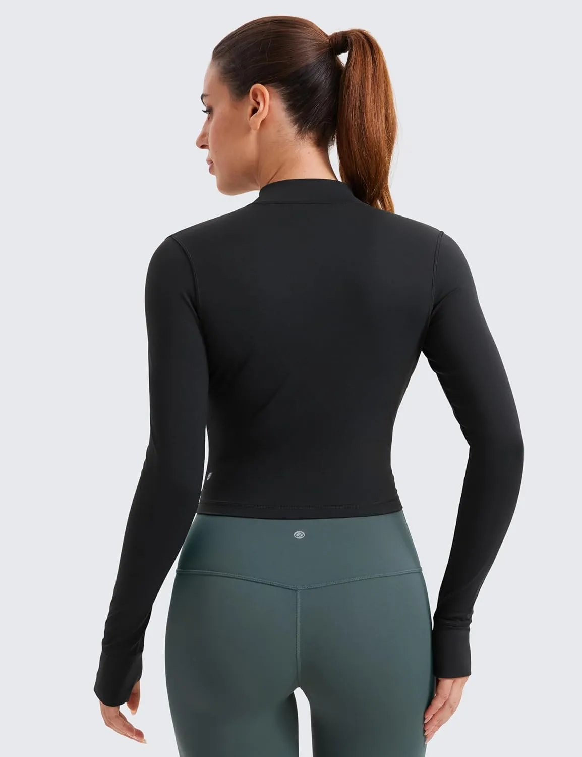 CRZ YOGA Womens Butterluxe Full Zip Cropped Workout Jacket Slim Fit Lightweight Athletic Yoga Tops with Thumb Holes