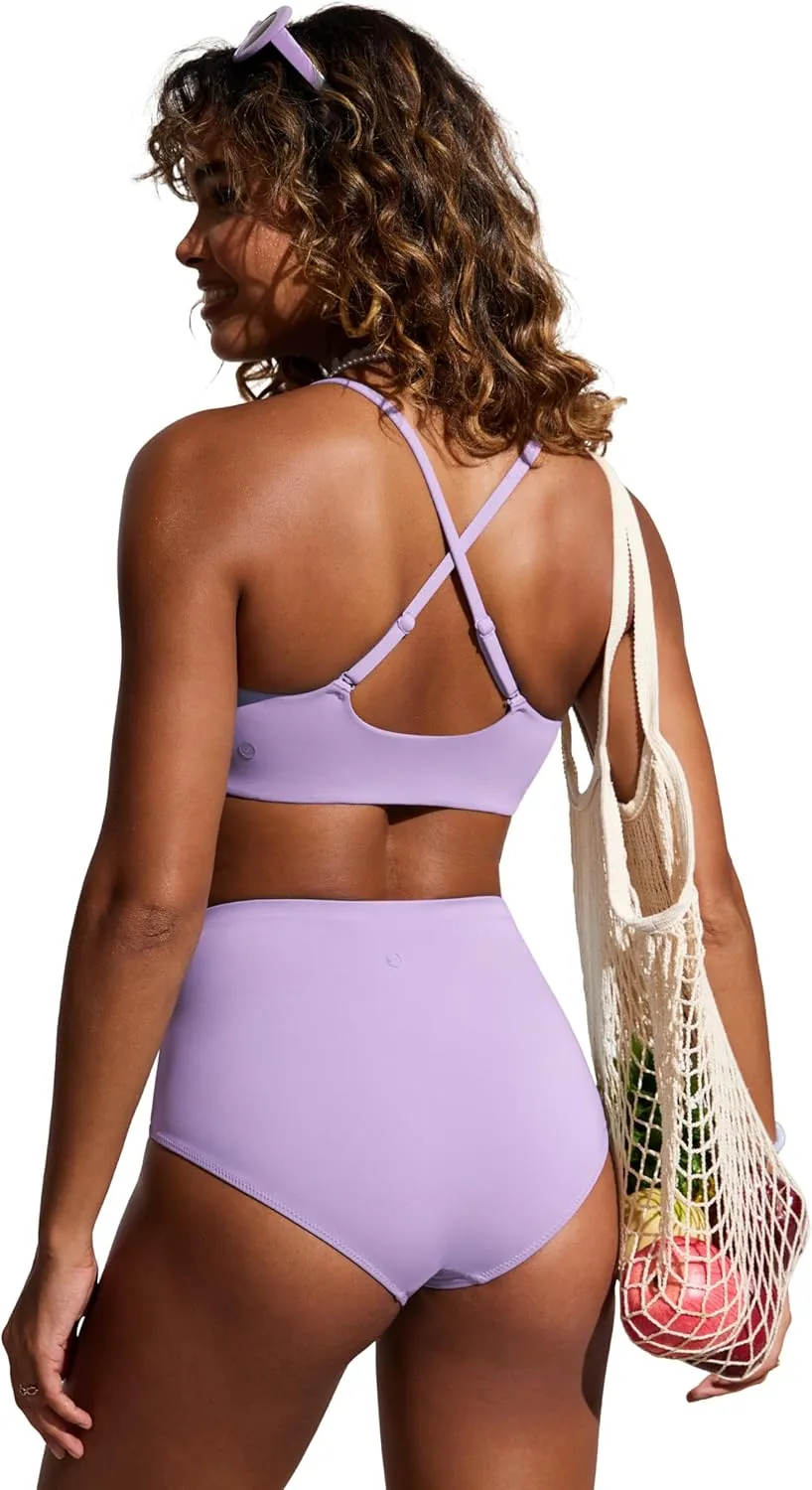 CRZ YOGA Womens Scoop Neck Bikini Tops D-DD Adjustable Spaghetti Straps Bathing Suit Padded Swimsuit Sports Bra