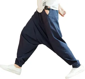 Dcvmvmn Men Harem Pants Solid Loose Casual Pants Mens Cotton Plus Size Sweatpants Trousers Navy