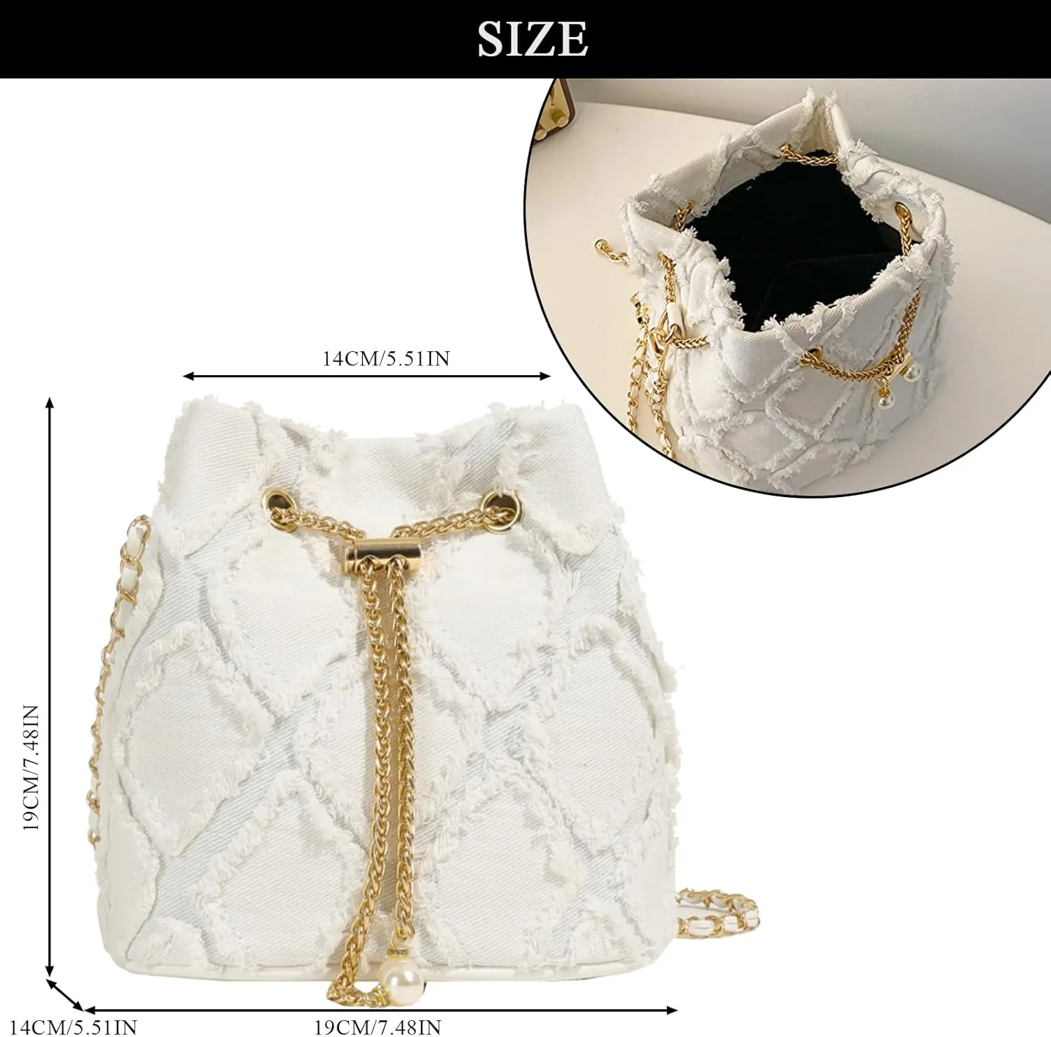 Denim Bucket Bag, Jean Purses for Women Denim Crossbody Bags Hobo Bag Drawstring Handbag