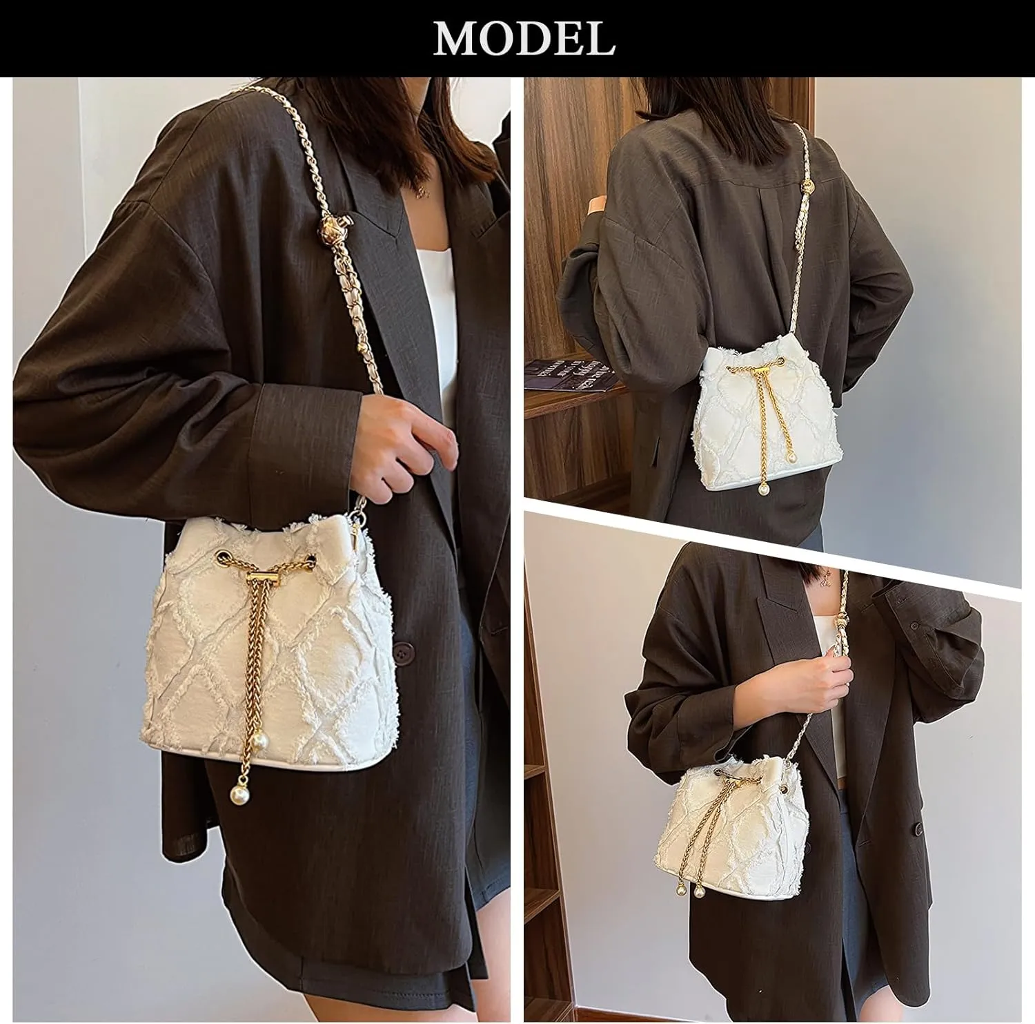 Denim Bucket Bag, Jean Purses for Women Denim Crossbody Bags Hobo Bag Drawstring Handbag