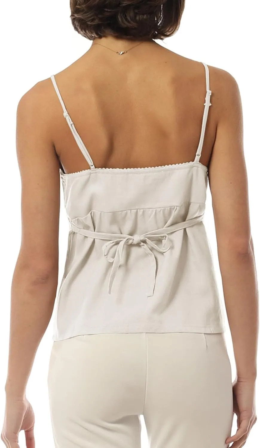 Design by Olivia Women's Casual Babydoll Sleeveless Tank Tops Tie Back Adjustable Spaghetti Straps Flowy Peplum Cami Shirt