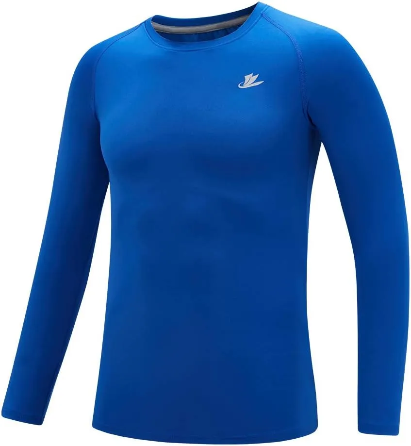 DEVOROPA Youth Boys Compression Shirt Long Sleeve Football Baseball Undershirt Quick Dry Kids Sports Baselayer Crewneck