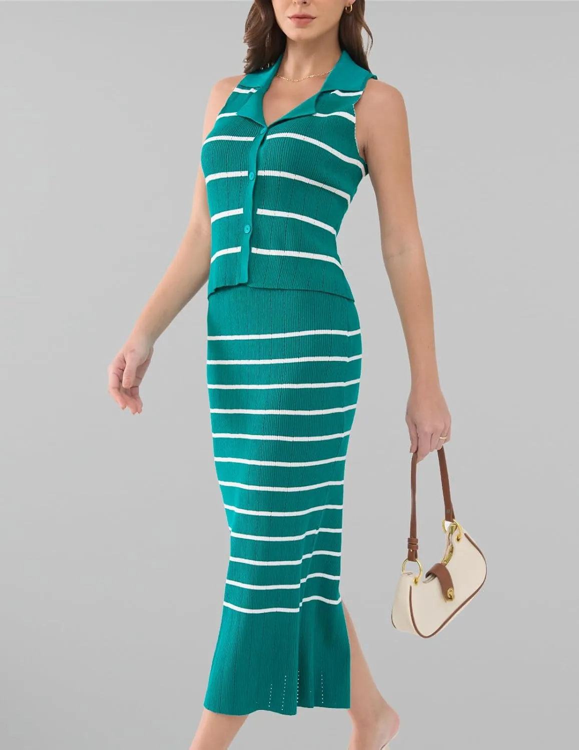 DRESSTELLS Women's 2 Piece Skirt Sets 2025 Summer Outfits Tank Tops and Long Skirts Bodycon Knit Dress Set
