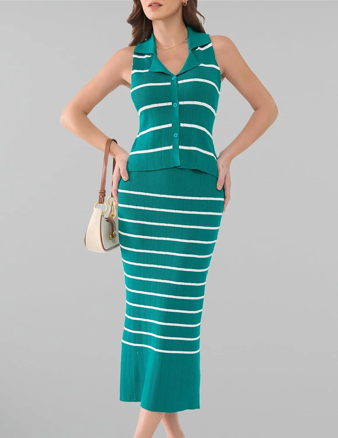 DRESSTELLS Women's 2 Piece Skirt Sets 2025 Summer Outfits Tank Tops and Long Skirts Bodycon Knit Dress Set
