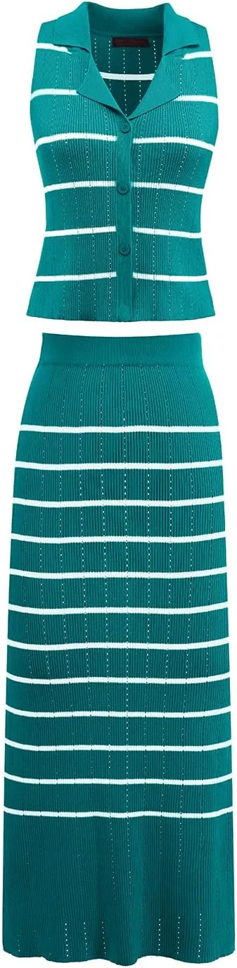 DRESSTELLS Women's 2 Piece Skirt Sets 2025 Summer Outfits Tank Tops and Long Skirts Bodycon Knit Dress Set