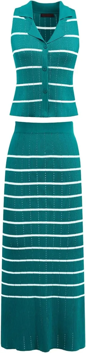 DRESSTELLS Women's 2 Piece Skirt Sets 2025 Summer Outfits Tank Tops and Long Skirts Bodycon Knit Dress Set