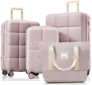Durable and Expandable 4-Piece Luggage Set with USB Port and Spinner Wheels, 20-Inch Rosy Brown