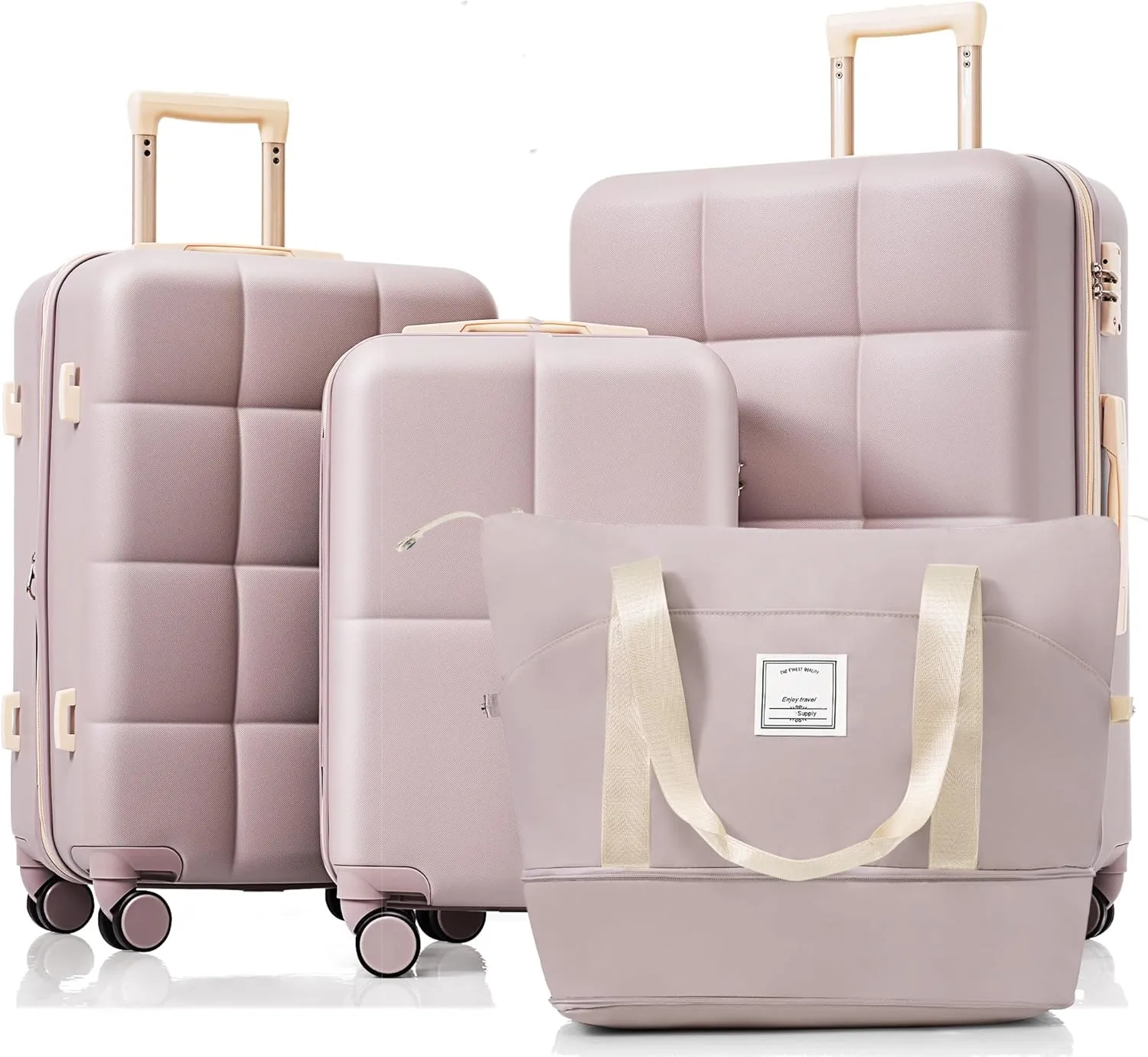 Durable and Expandable 4-Piece Luggage Set with USB Port and Spinner Wheels, 20-Inch Rosy Brown