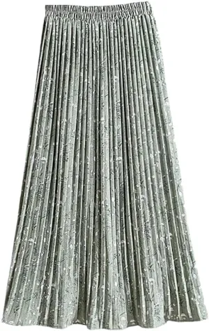 Dvbfufv Women Elastic High Waist Chiffon Pleated Skirts Womens Summer Casual Print Midi Skirt