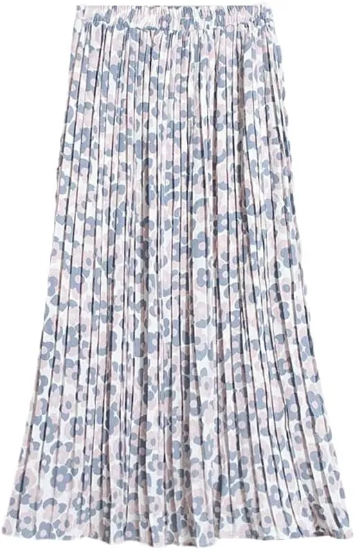 Dvbfufv Women Elastic High Waist Chiffon Pleated Skirts Womens Summer Casual Print Midi Skirt