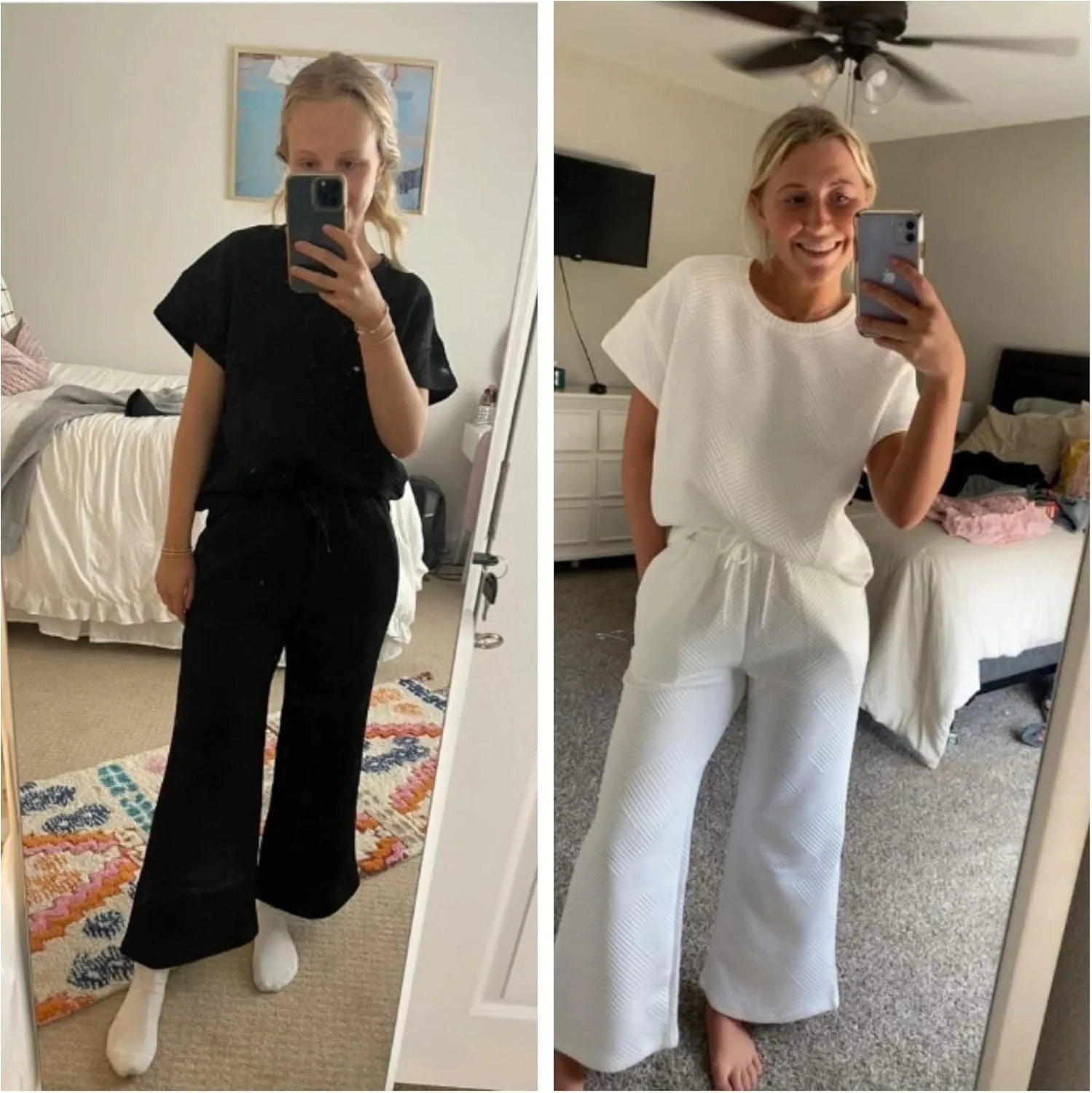 Ekouaer Womens 2 Piece Outfits Sweatsuits Casual Pullover Cap Sleeve Tops and Wide Leg Sweatpant Lounge Sets Tracksuit Set