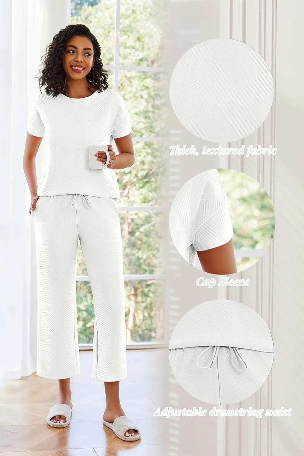 Ekouaer Womens 2 Piece Outfits Sweatsuits Casual Pullover Cap Sleeve Tops and Wide Leg Sweatpant Lounge Sets Tracksuit Set