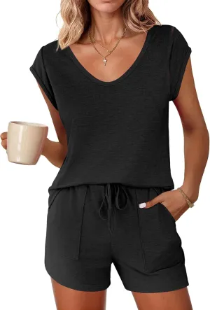 Ekouaer Womens Pajama Sets Comfy Short Sleeve Sleepwear Tops and Shorts Cute Pjs 2 Piece Lounge Set S-XXL