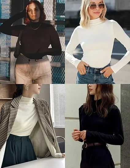 ELESOL Turtleneck Shirt Women Long Sleeve Mock Neck Slim Fit Tops Thermal Base Layer Soft Lightweight Stretch Undershirts