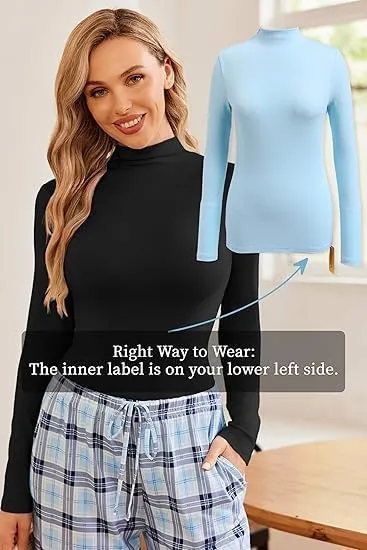 ELESOL Turtleneck Shirt Women Long Sleeve Mock Neck Slim Fit Tops Thermal Base Layer Soft Lightweight Stretch Undershirts