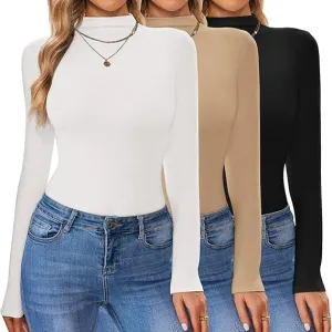 ELESOL Turtleneck Shirt Women Long Sleeve Mock Neck Slim Fit Tops Thermal Base Layer Soft Lightweight Stretch Undershirts