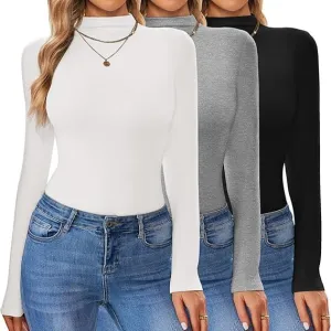 ELESOL Turtleneck Shirt Women Long Sleeve Mock Neck Slim Fit Tops Thermal Base Layer Soft Lightweight Stretch Undershirts