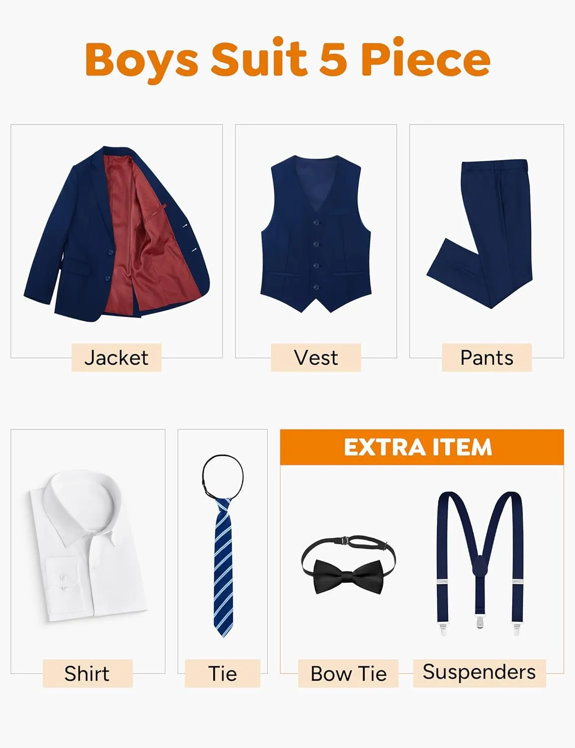 ELPA ELPA Boys' Formal Suit Set, with Suspenders, Adjustable Waist, from Toddlers to Teen