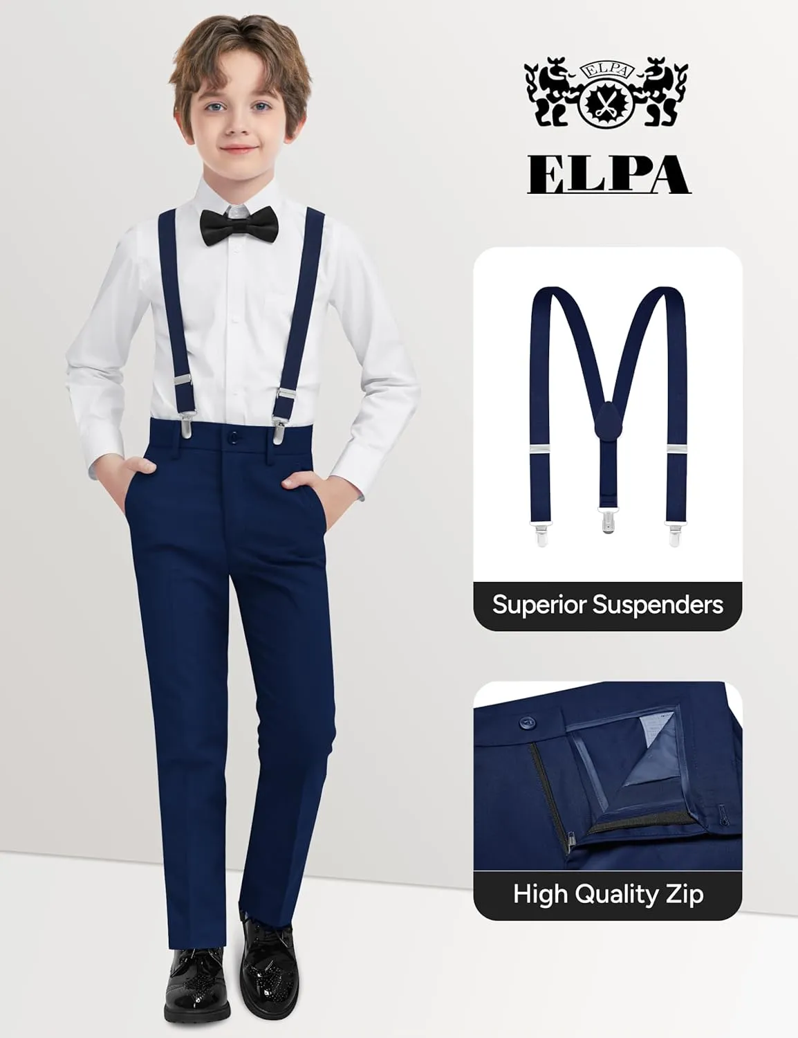 ELPA ELPA Boys' Formal Suit Set, with Suspenders, Adjustable Waist, from Toddlers to Teen