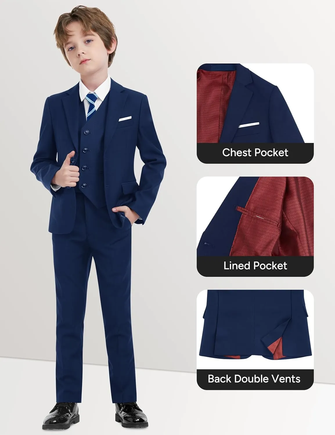 ELPA ELPA Boys' Formal Suit Set, with Suspenders, Adjustable Waist, from Toddlers to Teen