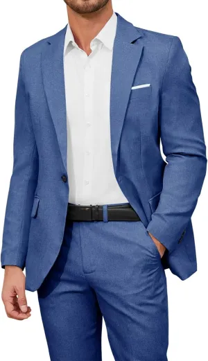 EMERAIDVLN Men's 2 Piece Suits Slim Fit Casual Lightweight Suit Set 2 Button Linen Textured Blazer Suit Jacket Pants Set