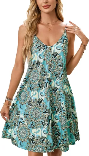 ENMAIN Womens Summer Spaghetti Strap Sun Sleeveless Button Down Causal Beach Vacation Cover Ups Dress with Pocket 2025