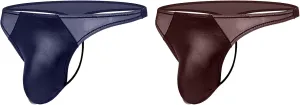 Evankin Brief Underwear Men's Sexy Thong Pants with Lacquer Leather and Transparent Mesh Fabric