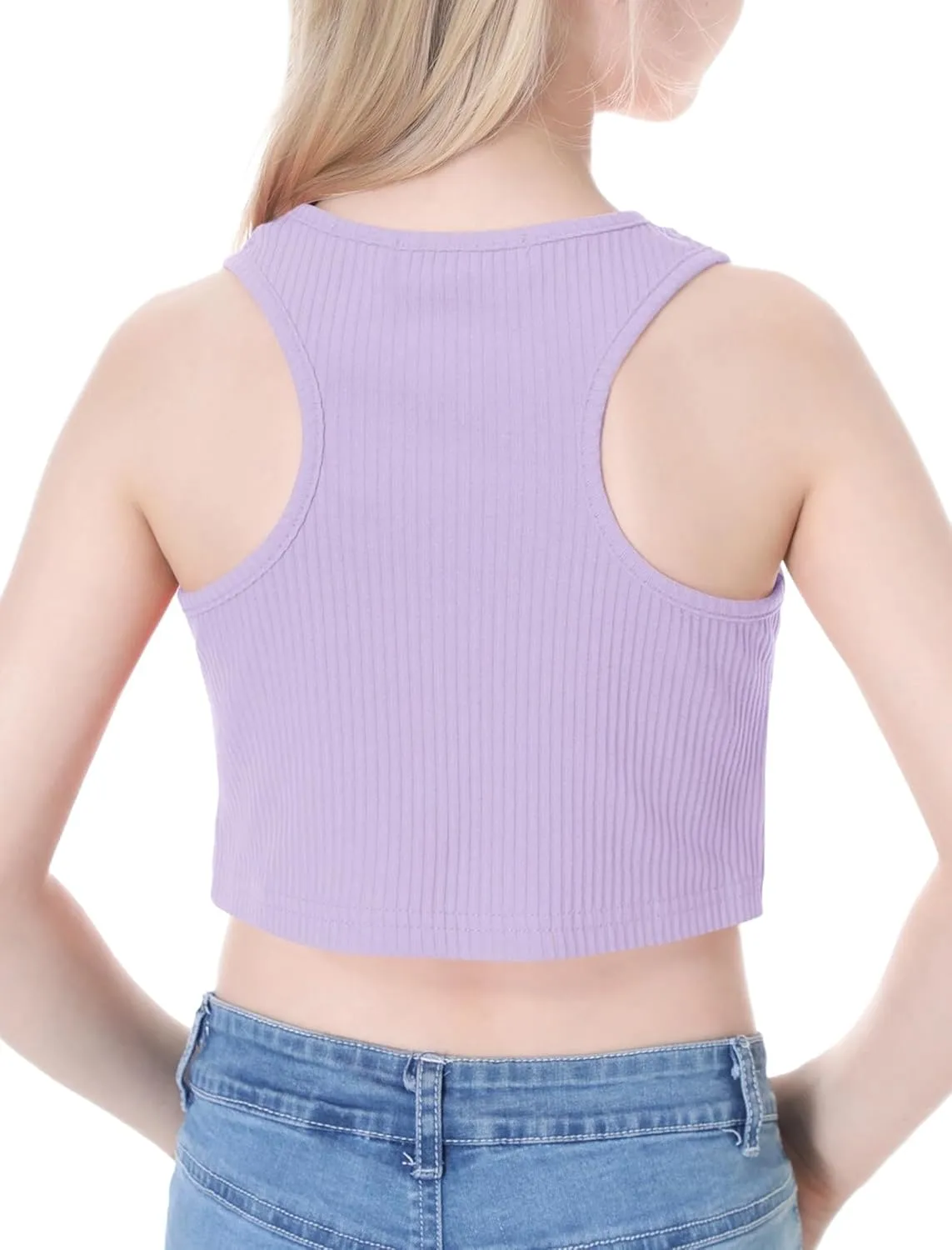 EXARUS Girl's Crop Tank Tops Dance Ribbed Knit Sleeveless Round Neck Racerback Casual Cute Cropped Top 6-12Y
