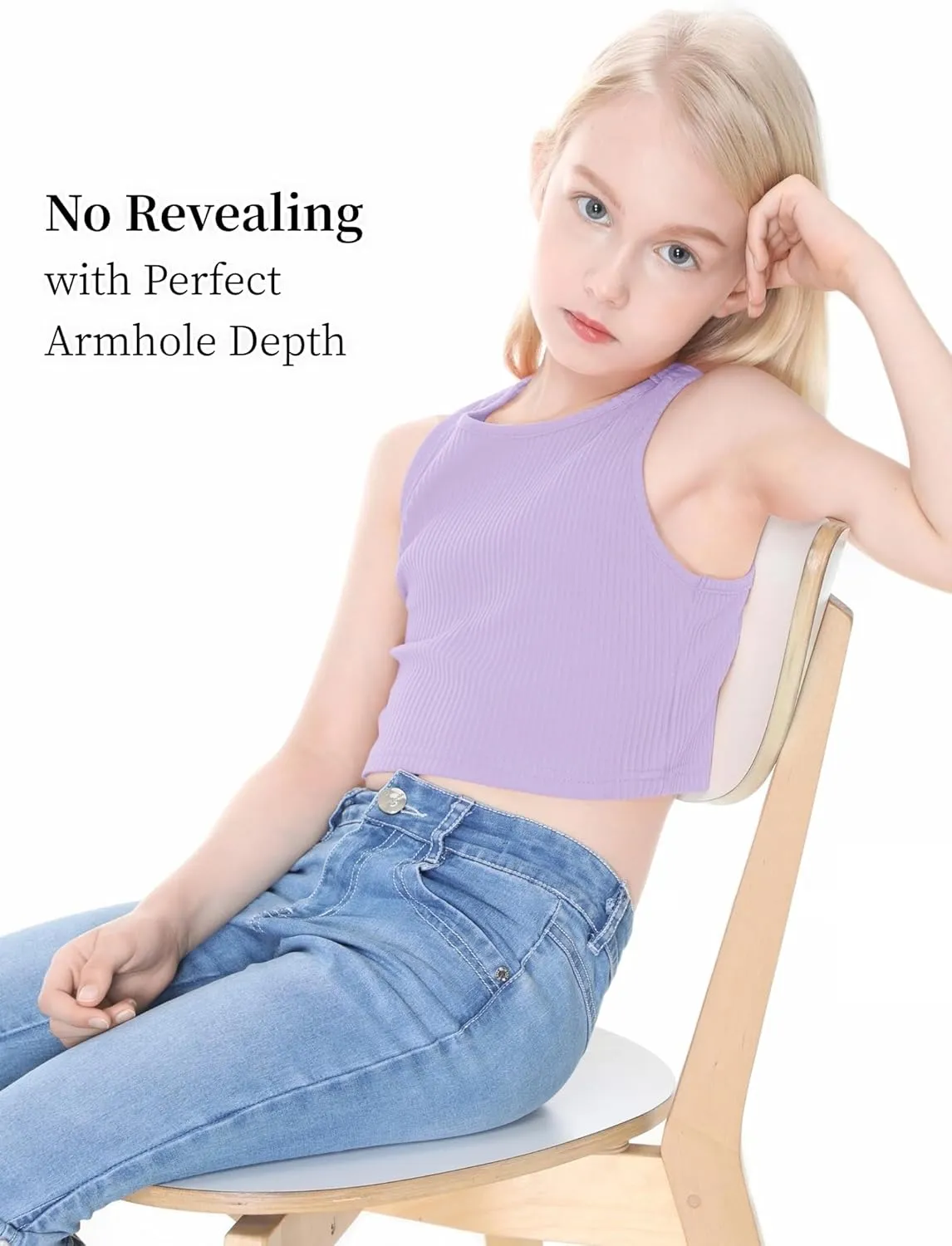 EXARUS Girl's Crop Tank Tops Dance Ribbed Knit Sleeveless Round Neck Racerback Casual Cute Cropped Top 6-12Y